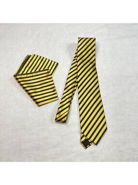 Twenty Dollar Tie Mens Tie Pocket Square One Size Yellow Blue 100% Silk NEW NG28